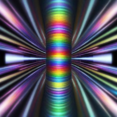 A high-resolution digital artwork depicting a detailed cross-section of a fiber optic cable. The cable is meticulously illustrated, with vibrant colors indicating various layers and components. The outer layer is a sleek black sheath, followed by a clipart