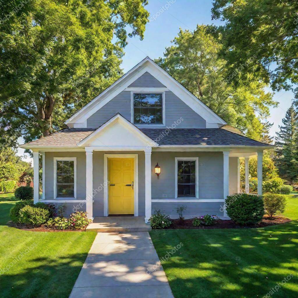 A high-resolution ultrarealistic image showcases a charming suburban house, rendered with photographic precision.