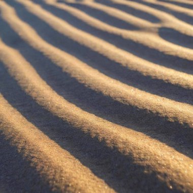 A high-resolution ultrarealistic image of finely textured, light tan-colored sand. The scene captures the delicate ripples and shadows formed on the sand's surface, illuminated by soft, diffused lighting. The subtle gradient of the light and shadow clipart