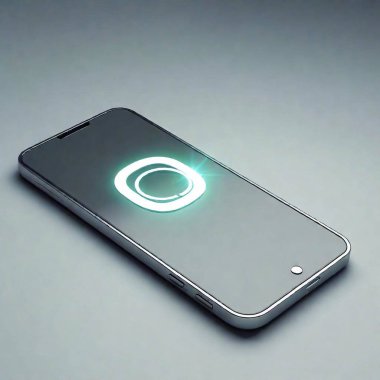 A high-resolution digital artwork featuring a modern smartphone lying flat on a glossy surface with a sleek, minimalist design. Hovering above the phone is a glowing green WhatsApp logo that appears to be emitting a magical aura, with sparkling clipart