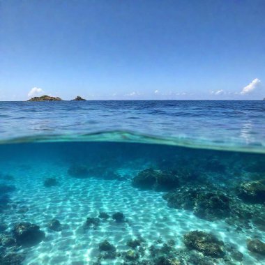 A high-resolution ultrarealistic image captures the serene and clear surface of water. The image is a photograph with a sharp focus, highlighting the delicate interplay between water and air. The water surface, gently undulating, showcases subtle clipart