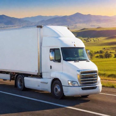 The silver truck on road in countryside  clipart