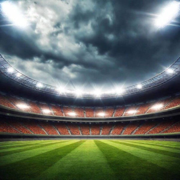 Estadio Fútbol Iluminado Bajo Las Luces Del Estadio — Foto de Stock