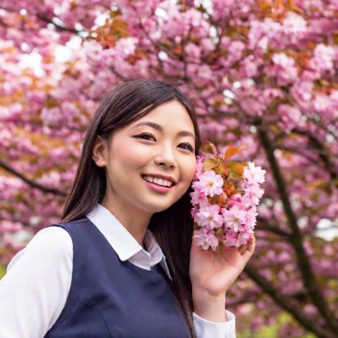 an anime schoolgirl during sakura blossom clipart