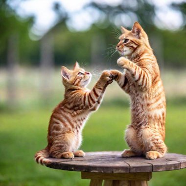 red two kittens playfully batting at a string, sharp focus on its eyes and paws in mid-action, with the rest of the playful scene blurring into the background clipart