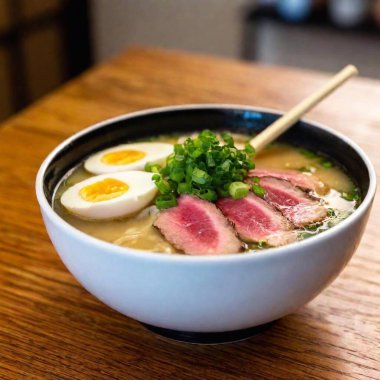 japanese ramen soup with pork and egg clipart