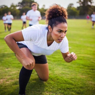 female athlete playing football clipart