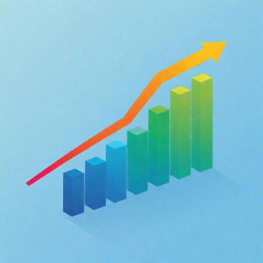 A sleek, modern business growth chart with rising bars, an upward arrow, and a line graph, showcasing strong financial performance. The chart is designed in vibrant colors with a clean, professional layout clipart