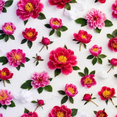 Flatlay of seamless patterns on Chinese paper, featuring traditional motifs like peonies and clouds clipart