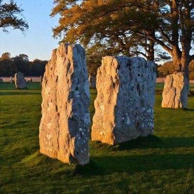 An ancient stone circle bathed in the light of the setting sun, marking the significance of the shortest day clipart