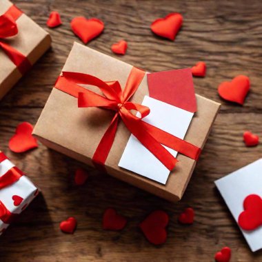 Valentine's Day gift box overflowing with love cards, ribbons, and heart shaped decorations clipart