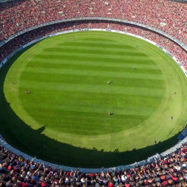 Aerial view of a lineout jump, capturing players in mid air with the stadium packed with fans. clipart