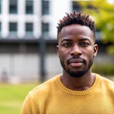 A close-up shot of an African-American male with a determined look, showcasing resilience and emotional strength. The split diopter effect highlights his focused expression while the background remains softly blurred clipart