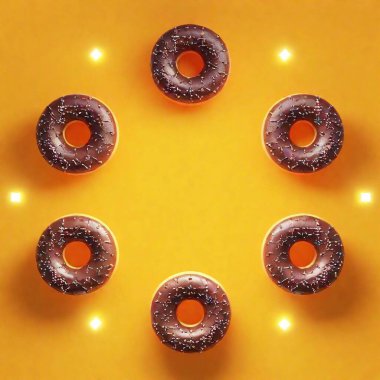 Trendy composition made of colorful glazed donuts surrounded with glowing effects clipart