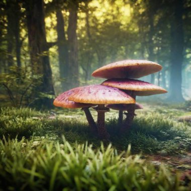 Giant mushrooms growing in a mystical forest clipart