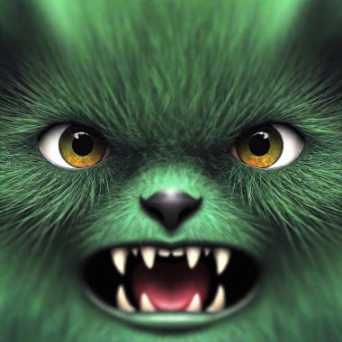 Extreme macro portrait fluffy monster, illustration clipart