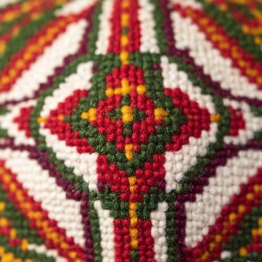 Macro image of Ethiopian folk embroidery, focusing on the fine stitches and intricate cross patterns clipart