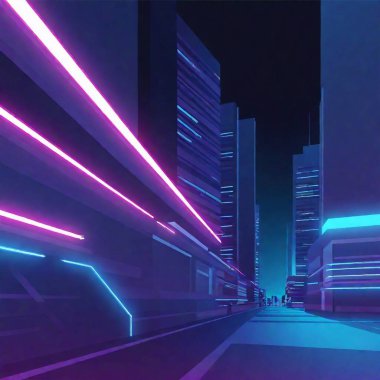 Cyberpunk cityscape. Futuristic night in digital town. Neon lights. Sci Fi city background clipart