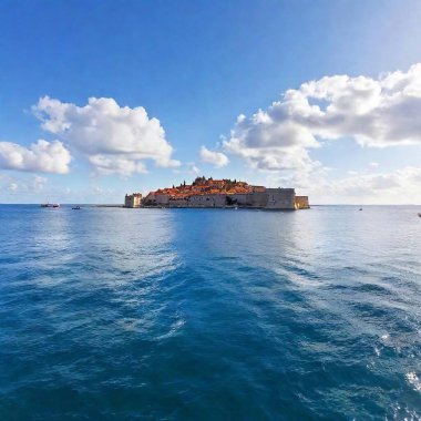 A vast kingdom by the sea, with ships sailing toward the castle, shown from a low-angle shot, focusing on the kingdom's coastal defense clipart