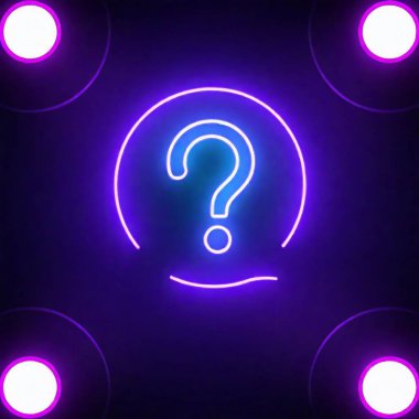 abstract neon sign with questions as a template decoration and covering, top down view clipart