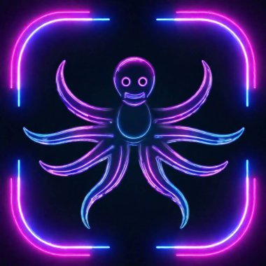 neon robot octopus with a neon glow on dark background clipart