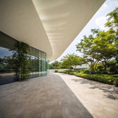 visually striking photo of a biophilic museum, where the architecture mimics natural forms, surrounded by a blend of art and nature clipart