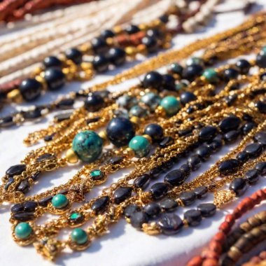 Handcrafted artisan jewelry and accessories showcased at a local market, close up clipart