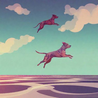 Surreal Dreamscapes Juxtaposition paper cut with abstract floating  dogs clipart