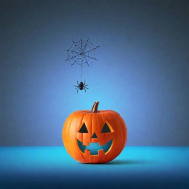 Surreal Dreamscapes Juxtaposition paper cut with abstract floating Halloween pumpkin with spider clipart