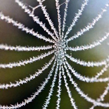 Extreme macro of frost forming on a spider web, with each crystals reflecting light. clipart