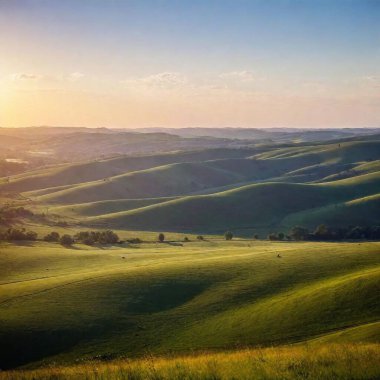 A scenic view of rolling hills at golden hour clipart