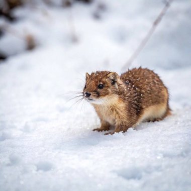 Close-up of a weasel's fur, blending into the snowy surroundings. clipart