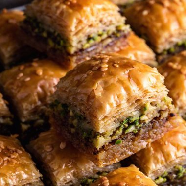 Macro of the flaky layers in a baklava. clipart