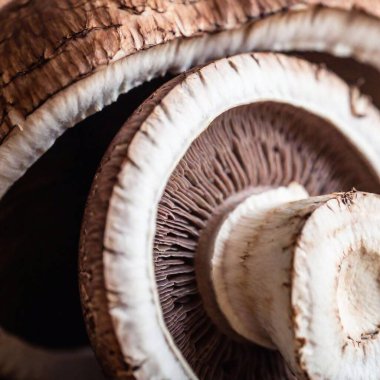 Macro shot of fresh mushrooms with gills visible. clipart