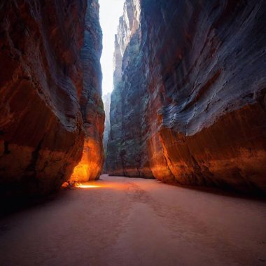 A dark canyon with cracks glowing ominously, as the ground pulses with faint red light. clipart