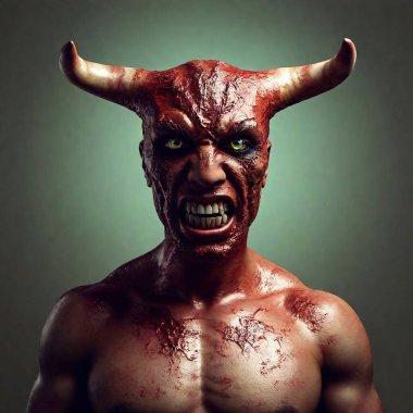 An ancient, demonic creature with horns and red skin  clipart