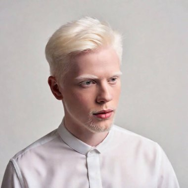 Young albino blond man standing isolated on grey background  clipart