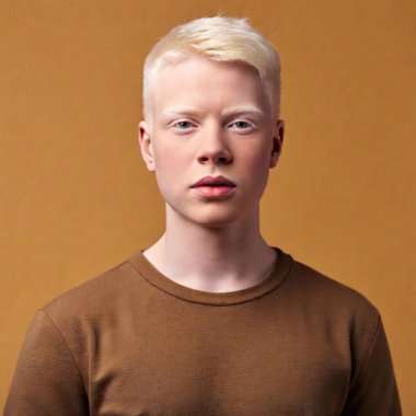 Young albino blond man standing in studio   clipart