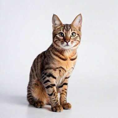 Sweet Tailed Cymric cat kitten sitting in the center of the frame isolated on a white background, facing front and looking towards the camera. clipart