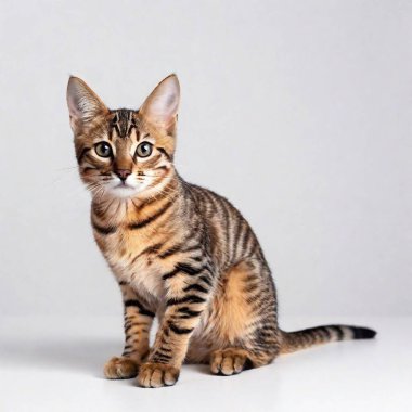 Sweet Tailed Cymric cat kitten sitting in the center of the frame isolated on a white background, facing front and looking towards the camera. clipart