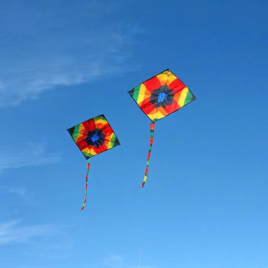 A spring festival with whimsical, handcrafted kites designed to look like buzzing bees, floating in the air. clipart