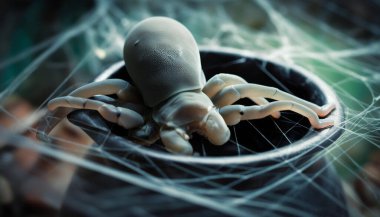 Extreme close up portrait of a creature with many eyes, tentacles, and slimy skin, crawling out of a bubbling cauldron surrounded by cobwebs. clipart