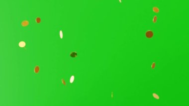 Yukarıdan düşen altın paraların yavaş çekim yeşil ekran animasyon videosu