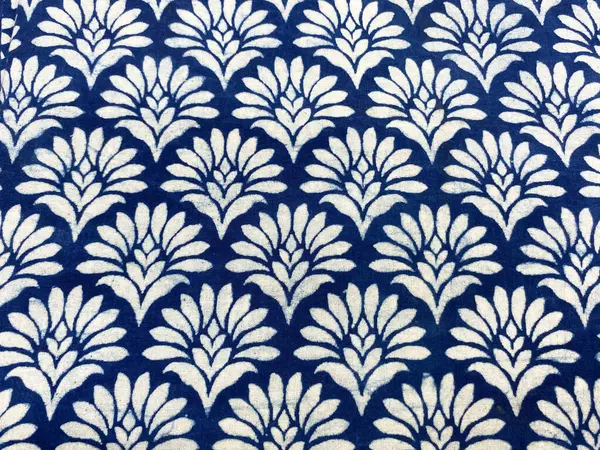 stock image Traditional floral design in indigo block printed fabric of india, dabu print of jaipur