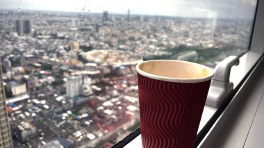 Kahve fincanı pencerede, kahve fincanı, boş alan, kapat... 