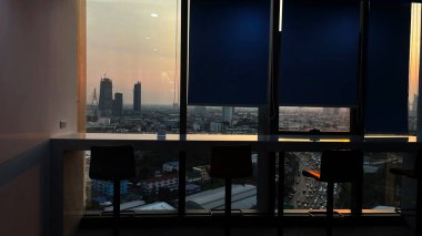 Sunlight Window View With  Business Office interior, Window View Cityscape Background, Copy Space