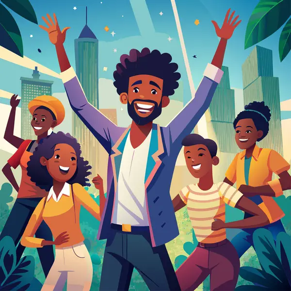 stock vector Happy Black people illustration