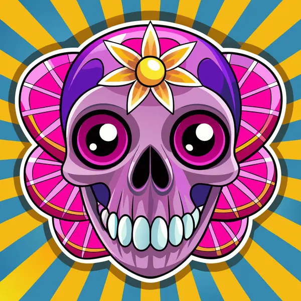 stock vector skull with flower on the background of the sun. vector illustration for the day of the dead.