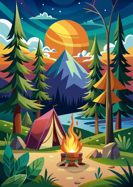 stock vector camping at the forest illustration design