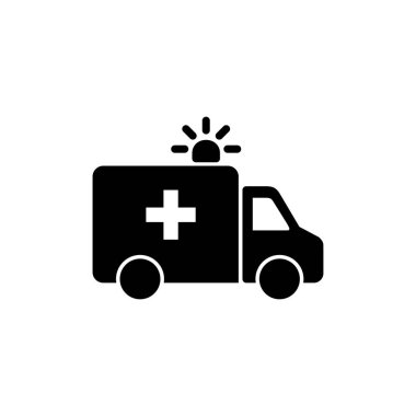 Ambulans simgesi logosu tasarımı. Ambulans kamyonu işareti ve sembol. Ambulans arabası